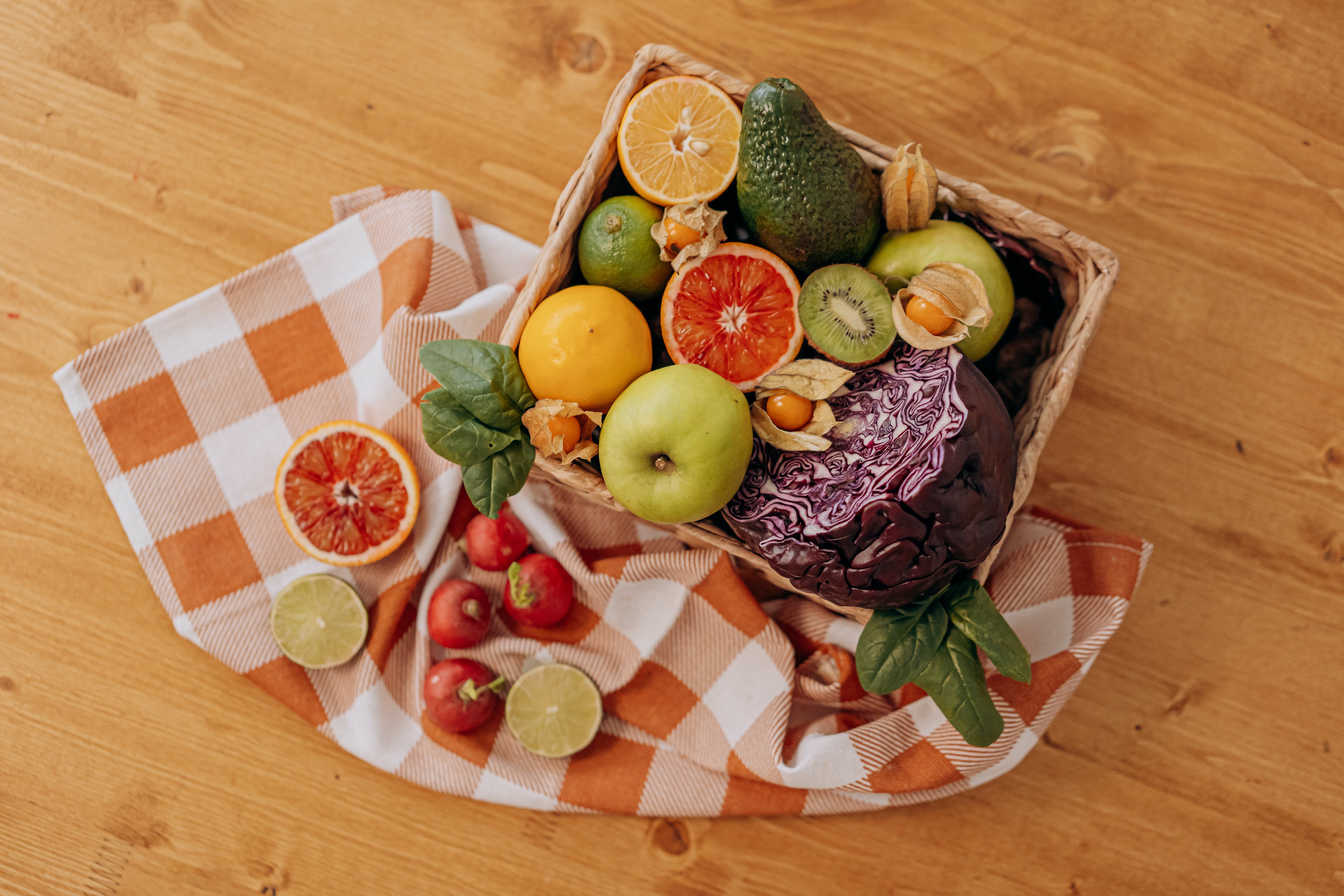 basket with fruits and vegetables